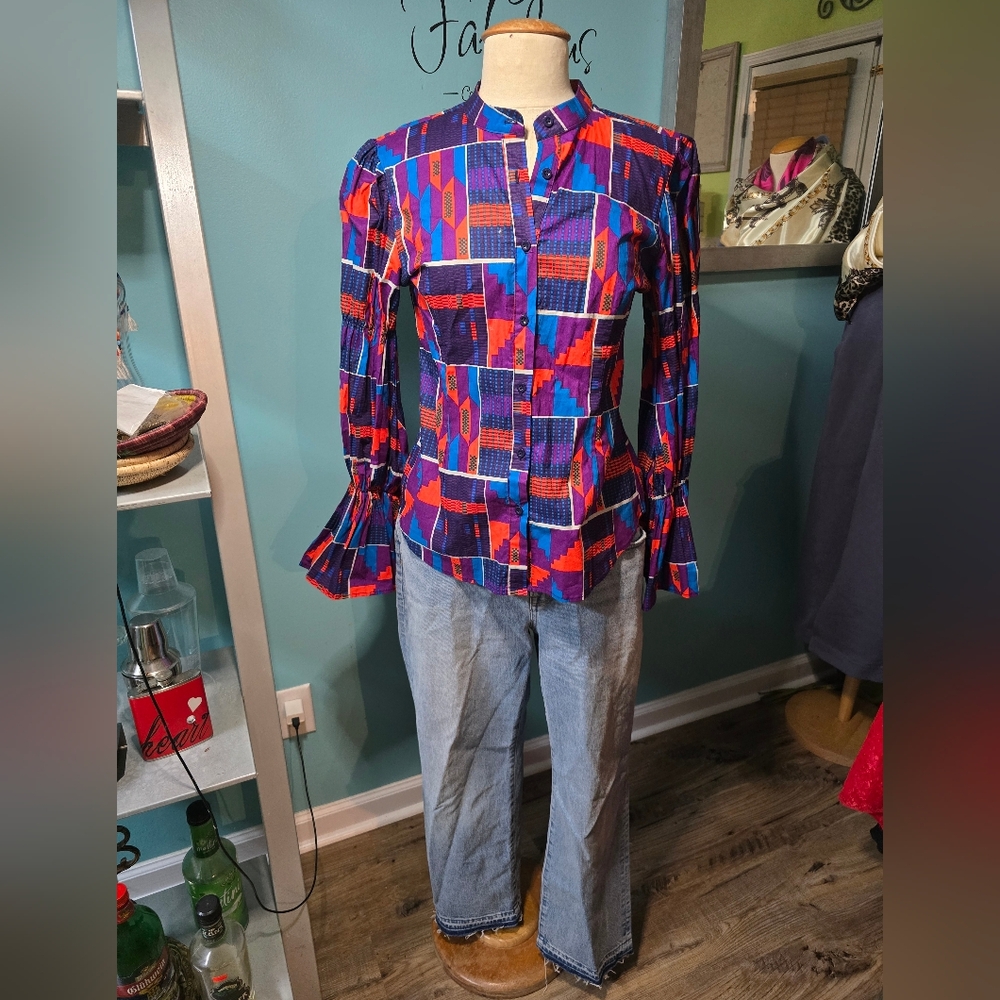 Colorful African Geometric Print Cotton Top - Picture 7 of 8